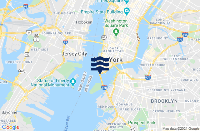 Mapa de mareas New York (the Battery), United States