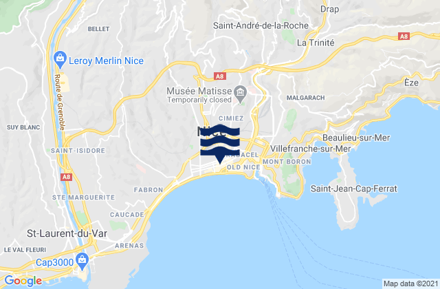 Mapa de mareas Nice, France