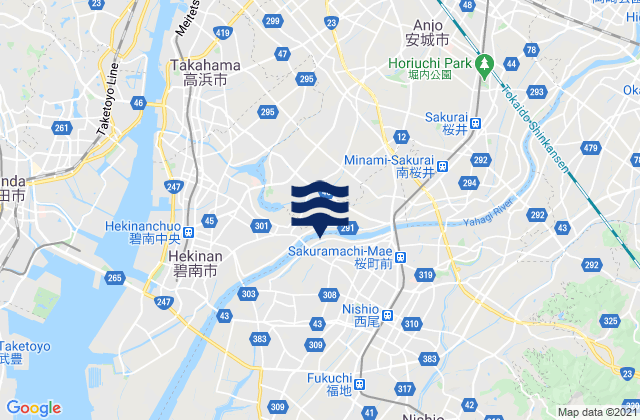 Mapa de mareas Nishio-shi, Japan