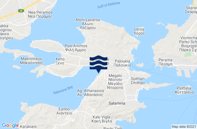 Mapa de mareas Nisí Salamína, Greece