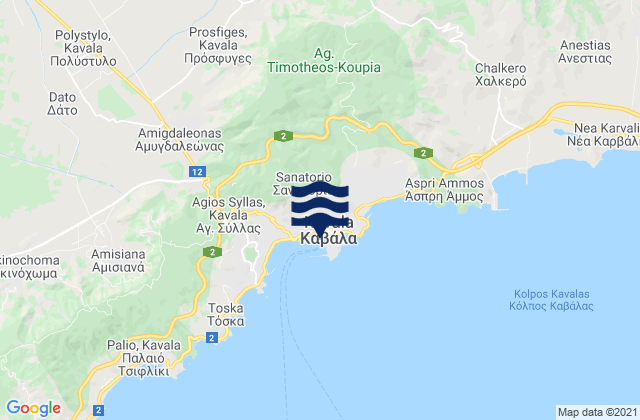 Mapa de mareas Nomós Kaválas, Greece