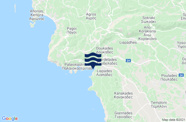 Mapa de mareas Nomós Kerkýras, Greece