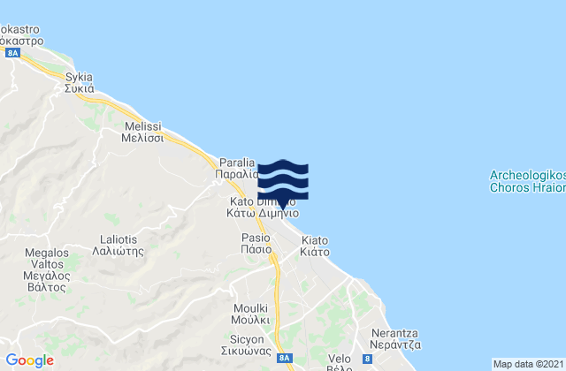 Mapa de mareas Nomós Korinthías, Greece