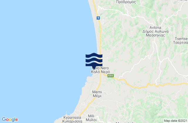 Mapa de mareas Nomós Messinías, Greece