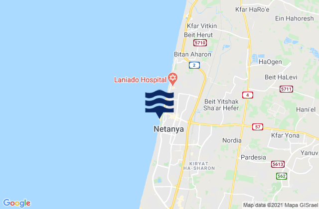 Mapa de mareas Nordiyya, Israel