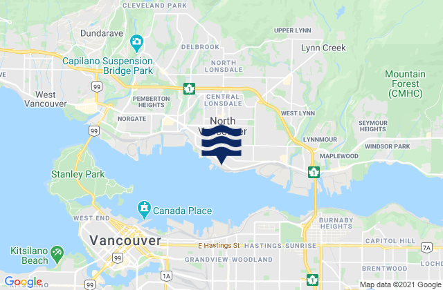 Mapa de mareas North Vancouver, Canada