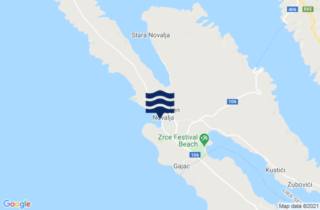 Mapa de mareas Novalja, Croatia