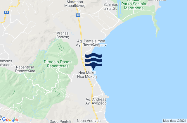 Mapa de mareas Néa Mákri, Greece