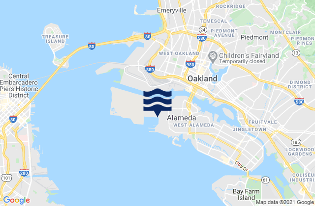 Mapa de mareas Oakland Harbor Grove Street, United States