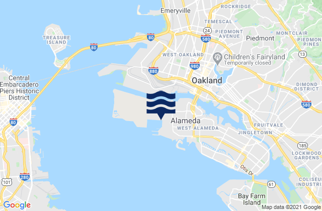 Mapa de mareas Oakland Inner Harbor Reach, United States