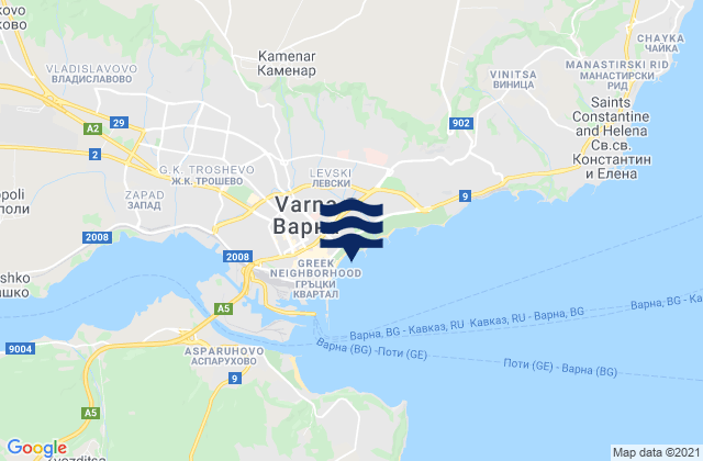 Mapa de mareas Obshtina Varna, Bulgaria