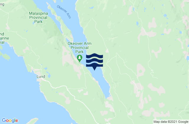 Mapa de mareas Okeover Inlet, Canada
