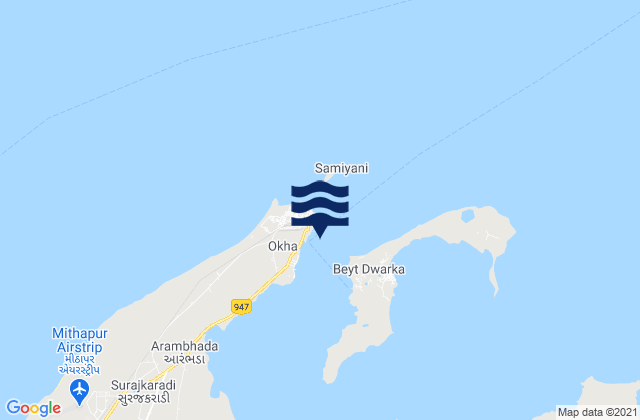 Mapa de mareas Okha Point, India