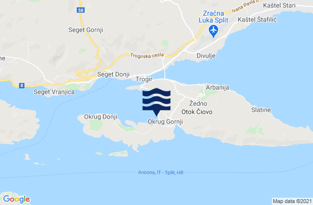 Mapa de mareas Okrug Gornji, Croatia