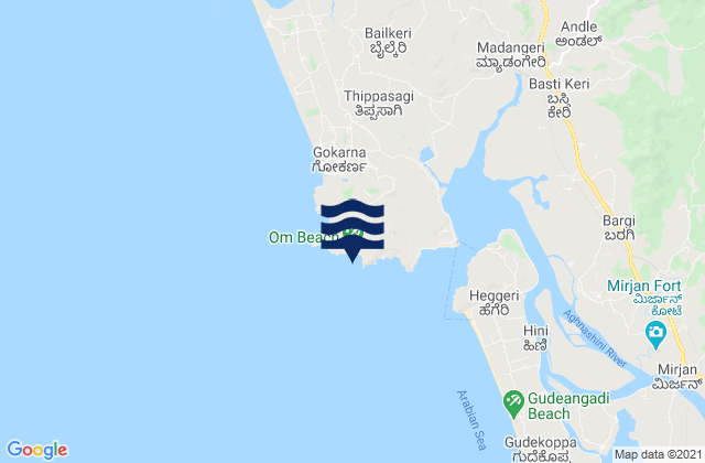 Mapa de mareas Om Beach (Gokarna), India