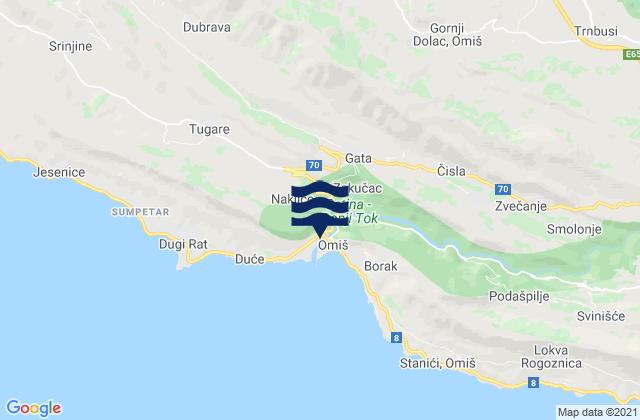 Mapa de mareas Omiš, Croatia