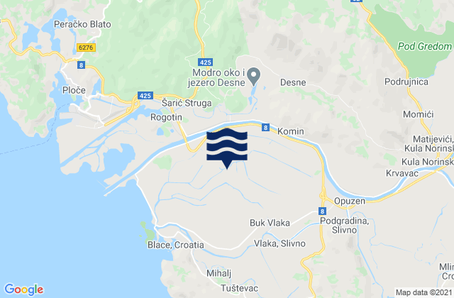 Mapa de mareas Opuzen, Croatia