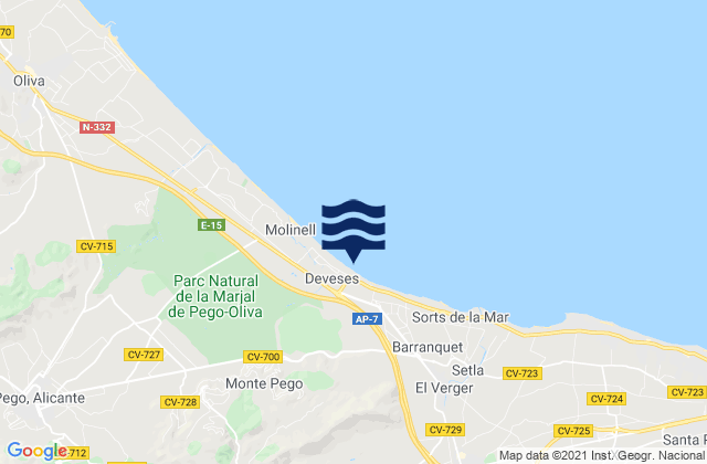 Mapa de mareas Orba, Spain