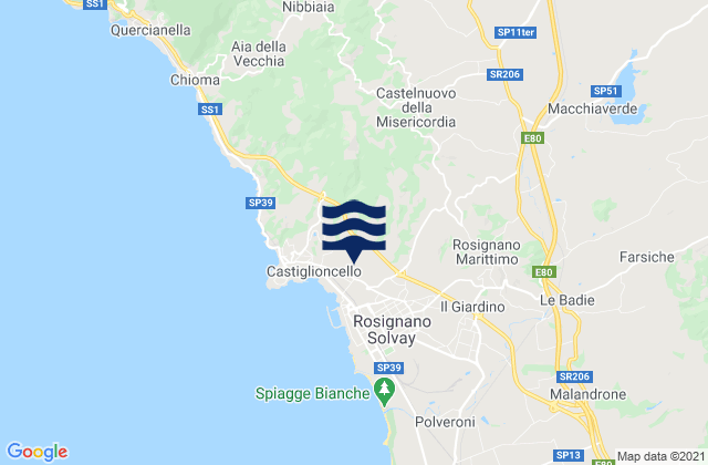 Mapa de mareas Orciano Pisano, Italy