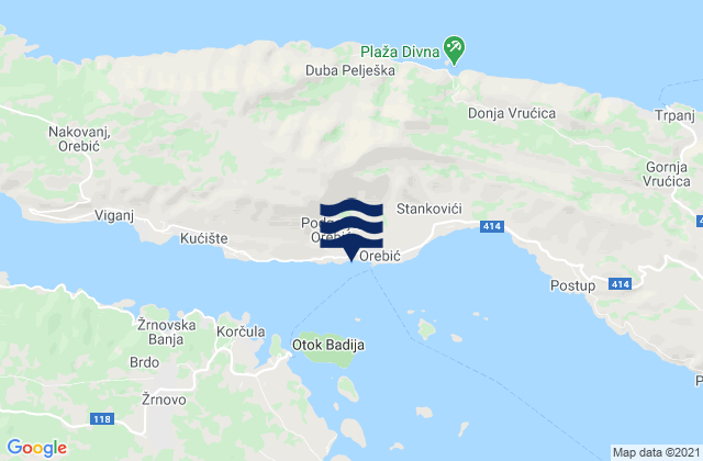 Mapa de mareas Orebić, Croatia