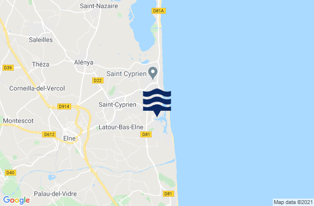 Mapa de mareas Ortaffa, France