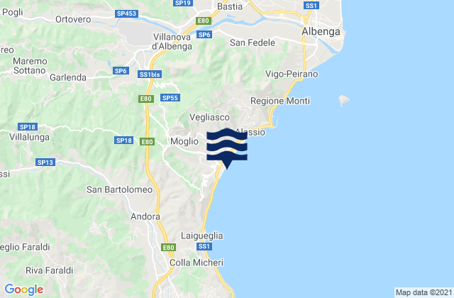 Mapa de mareas Ortovero, Italy