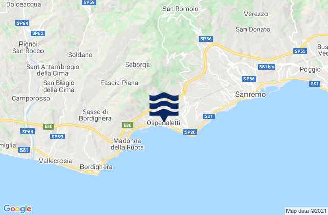 Mapa de mareas Ospedaletti, Italy