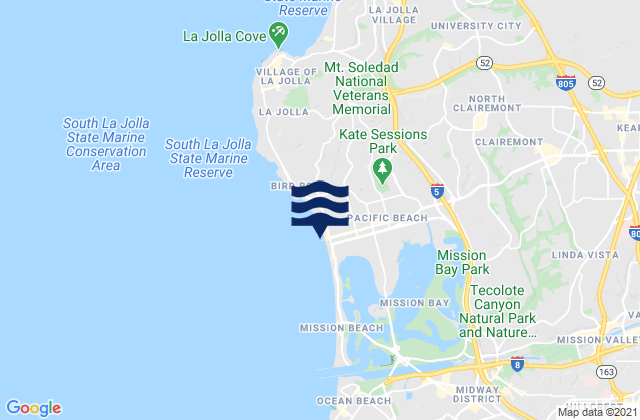 Mapa de mareas Pacific Beach Pier, United States