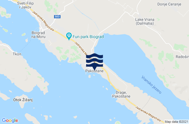 Mapa de mareas Pakoštane, Croatia