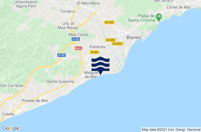 Mapa de mareas Palafolls, Spain