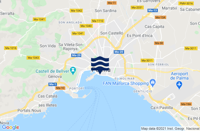 Mapa de mareas Palma, Spain