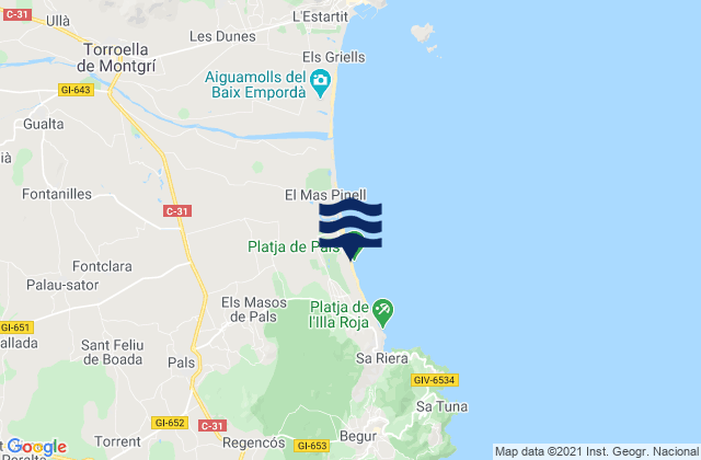 Mapa de mareas Pals, Spain