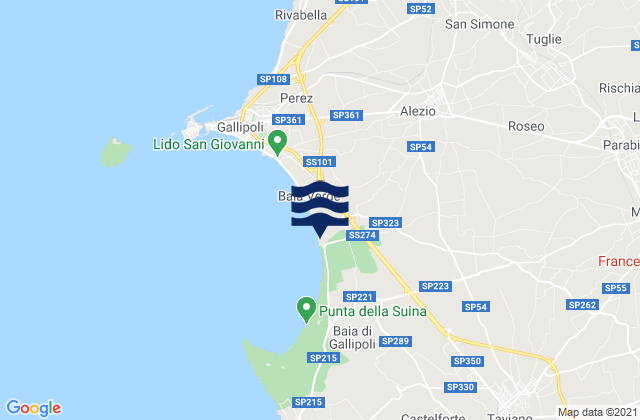 Mapa de mareas Parabita, Italy