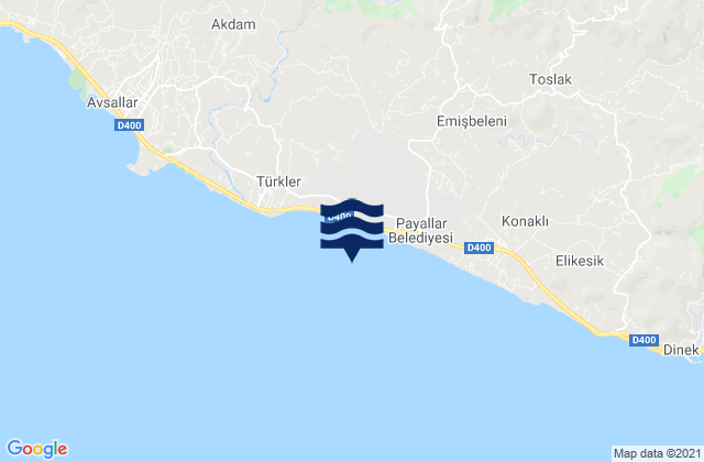 Mapa de mareas Payallar, Turkey
