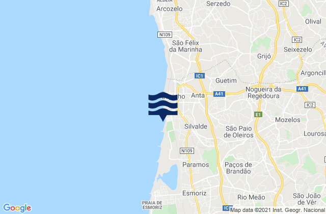 Mapa de mareas Paços de Brandão, Portugal