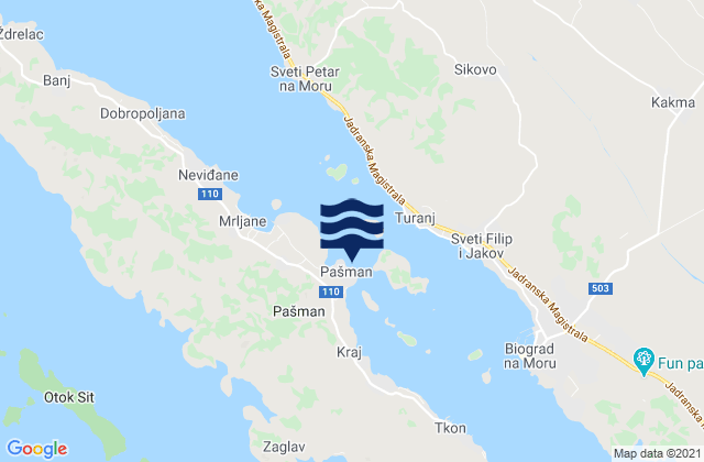 Mapa de mareas Pašman, Croatia