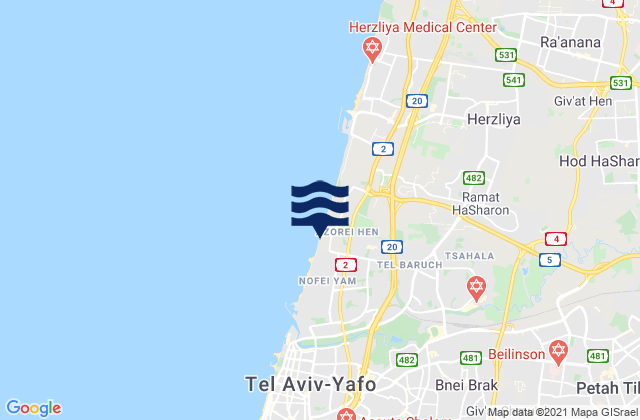 Mapa de mareas Petaẖ Tiqwa, Israel