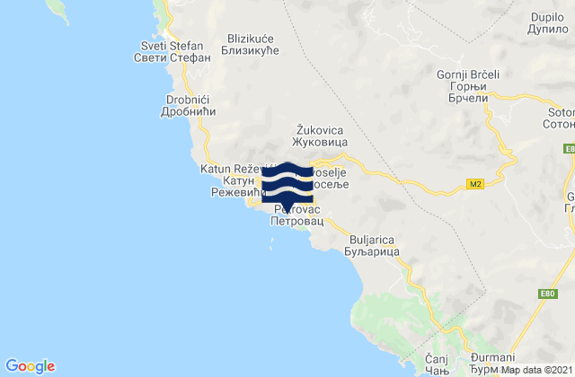 Mapa de mareas Petrovac na Moru, Montenegro