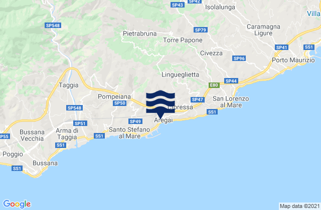Mapa de mareas Pietrabruna, Italy