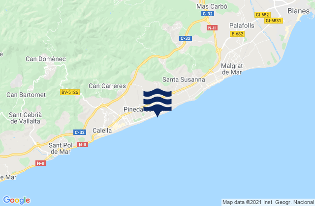 Mapa de mareas Pineda de Mar, Spain