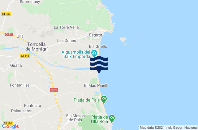 Mapa de mareas Platja de la Gola del Ter, Spain