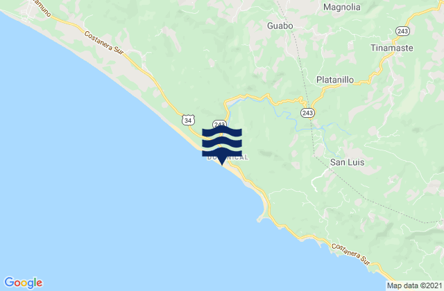 Mapa de mareas Playa Dominical, Costa Rica