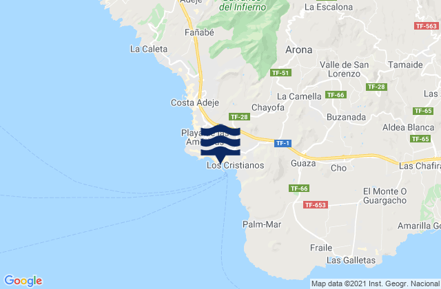 Mapa de mareas Playa Honda, Spain