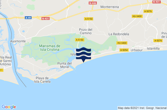 Mapa de mareas Playa Isla Cristina, Spain