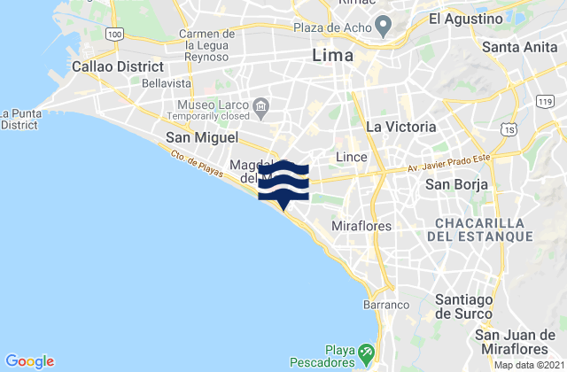 Mapa de mareas Playa Marbella, Peru