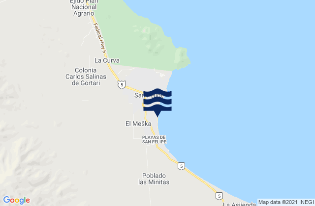 Mapa de mareas Playa San Felipe, Mexico