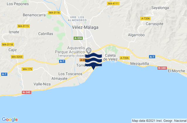 Mapa de mareas Playa Torre Del Mar, Spain