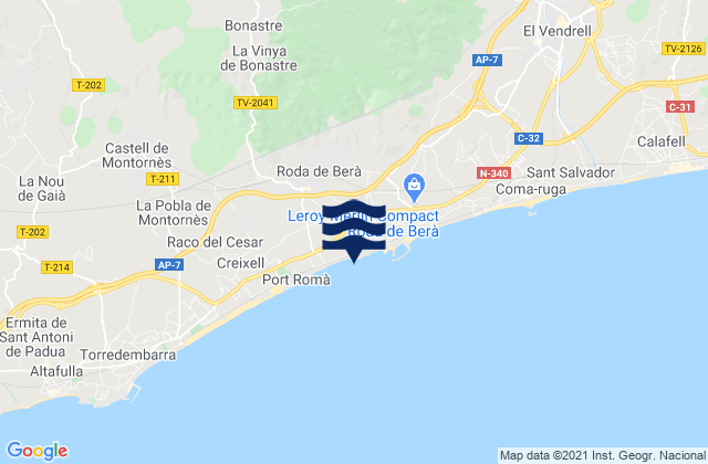 Mapa de mareas Playa de Barra, Spain
