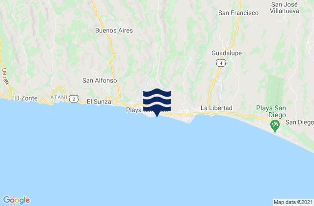 Mapa de mareas Playa de Conchalío, El Salvador
