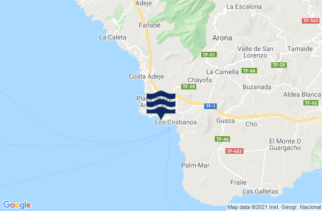 Mapa de mareas Playa de Los Cristianos, Spain